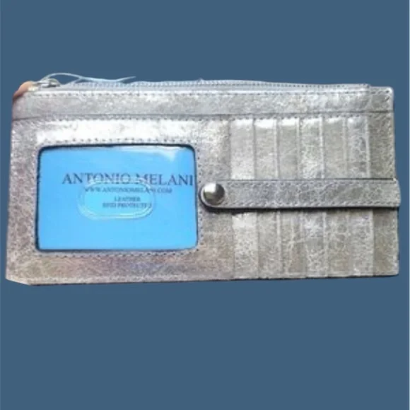 Antonio Melani Silver RFID Credit Card Wallet With Zip Pocket, Slip Pocket NWT - Picture 12 of 14